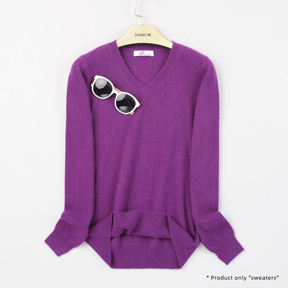 Women's V-neck Cashmere Sweater Warm Long Sleeved Sweater Solid Color