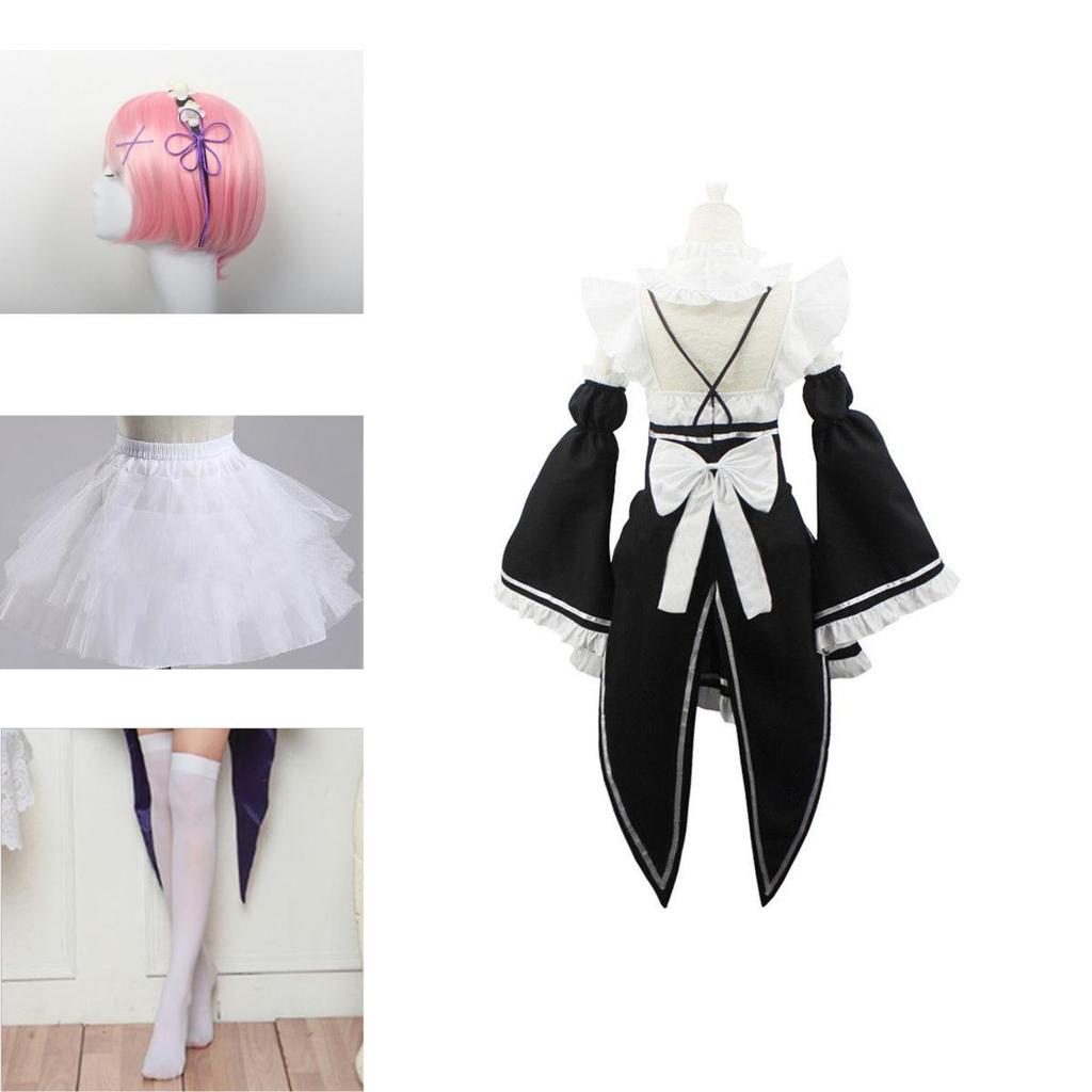 Unique Zero Kara Hajimeru Isekai Seikatsu Twins Ram/rem Classic Appeal Cosplay Maid Dress And Headwear Set