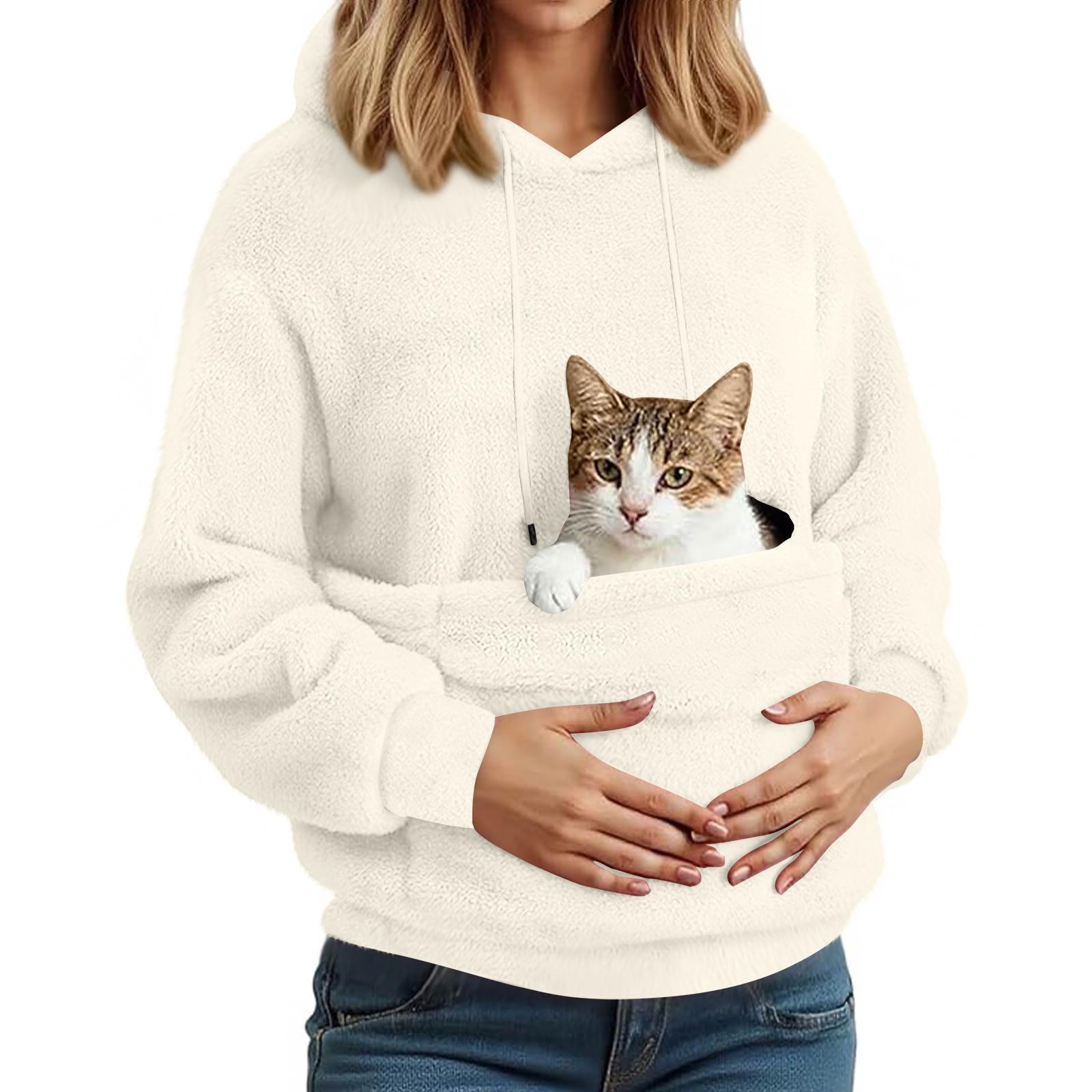 

Мужская и женская унисекс модная повседневная толстовка с капюшоном, однотонная, с длинным рукавом и карманом для питомца L