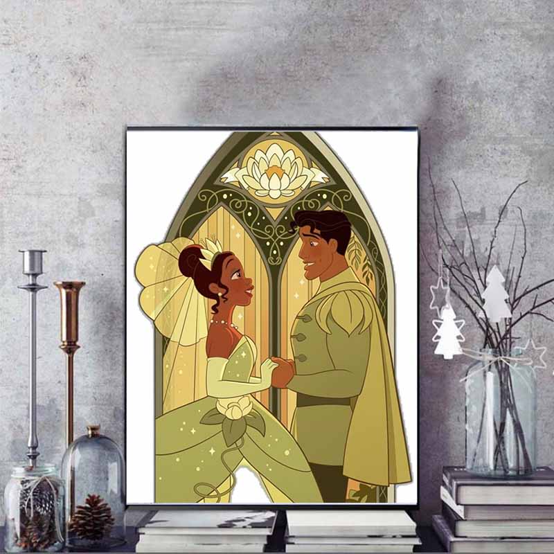 Disney 5D DIY Diamond Painting, Tiana and Navins Wedding Window Illustration Embroidered Mosaic Cross Stitch Home Decor Gifts and Crafts