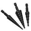 3Pcs Hexagonal Handle Nitrided Black Straight Groove Ladder Drill 3-12 4-12 4-20 High-speed Steel Pagoda Drills Hole Opener Set
