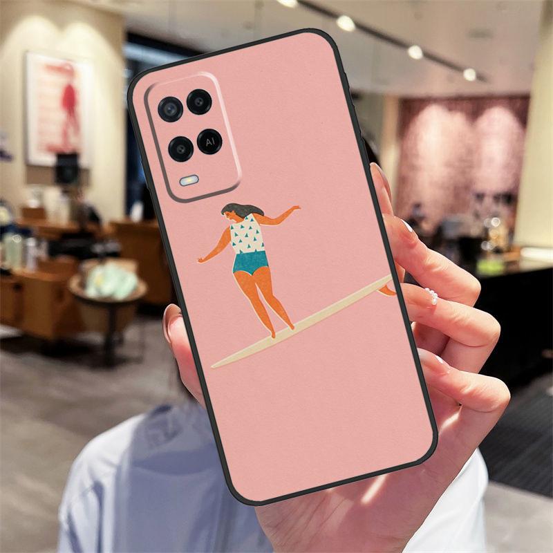 Surfboard Surfing Surf Girl Case For Oppo A94 A54 A40 A60 A80 A98 A78 A18 A38 A58 A16 A76 A96 A17 A77 A74 A57S A15 Cover