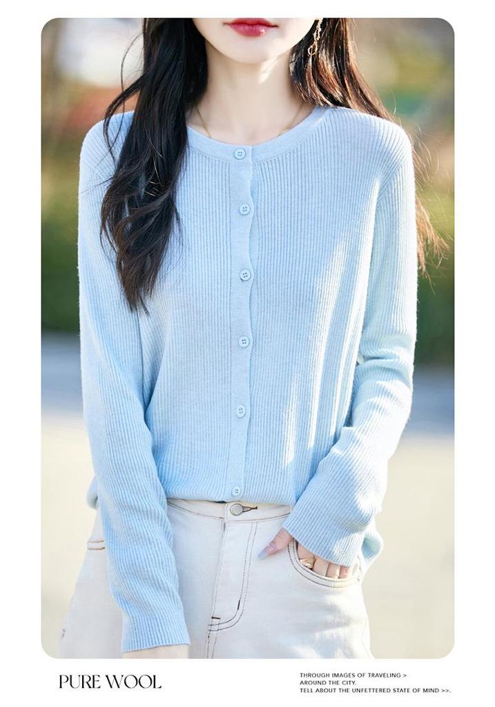 Cardigan Lâche en Maille Style Coréen pour Femme Printemps/Été 2026 - Col Rond, Manches Longues, Veste Pull en Maille Fine