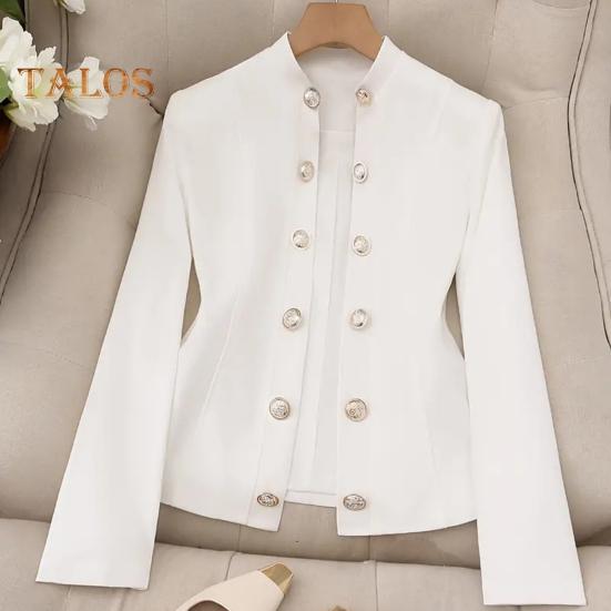 Damen Anzugjacke Stehkragen Langarm Zweireihig Anzugjacke Einfarbig Slim Fit Business Casual Outwear