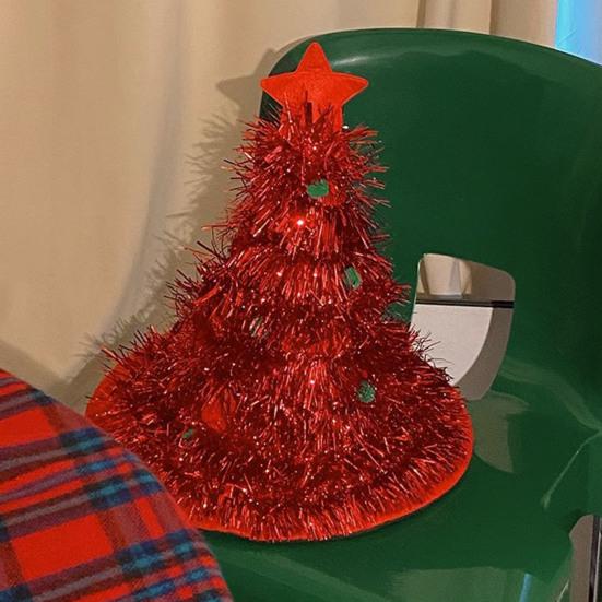 Yousheng Weihnachtsbaumhut Weicher Weihnachtsmannhut Grün Goldenes Band Stern Tiara Feiertagsparty Kopfbedeckung Büro Weihnachtsfeier Hut