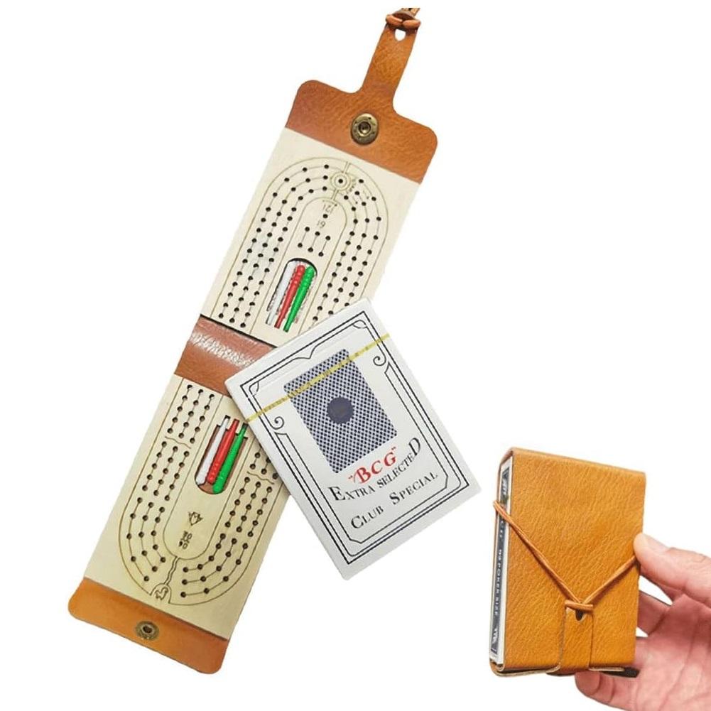 

Складной набор для игры в криббедж с картами и колышками, портативная игра на кожано-деревянной доске в сумке для переноски, подарок для мужчин, для кемпинга, Пус шампанского