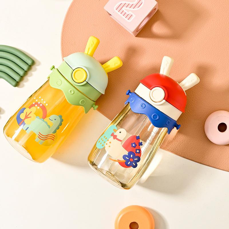 Adorable Cartoon Baby No-Spill Cup Baby Leak-Proof Cup Lightweight To Carry Summer Straw Drinking Cup Pc Plastic Cup