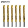 6 szt. 3-8 mm Ząbkowane Wiertła Ząbkowane Rowkujące 3 w 1 HSS Wiertła Skręcane Tytanowe Pokrycie Spiralne Ząbkowane Piła Rowkująca Zestaw Narzędzi