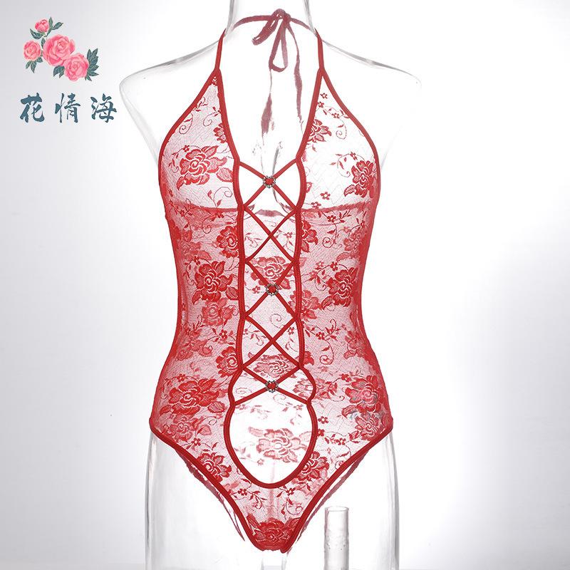 European and American Sexy Pure Desire Empty Erotic Underwear Lace Temptation Slim Fit See-through Onesie