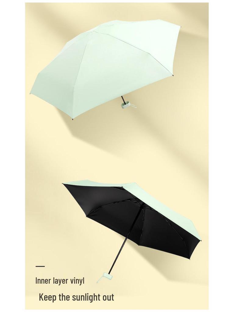 Compact Ultra-Light Six-Fold Capsule Umbrella with Black Glue Sun Protection and Hook