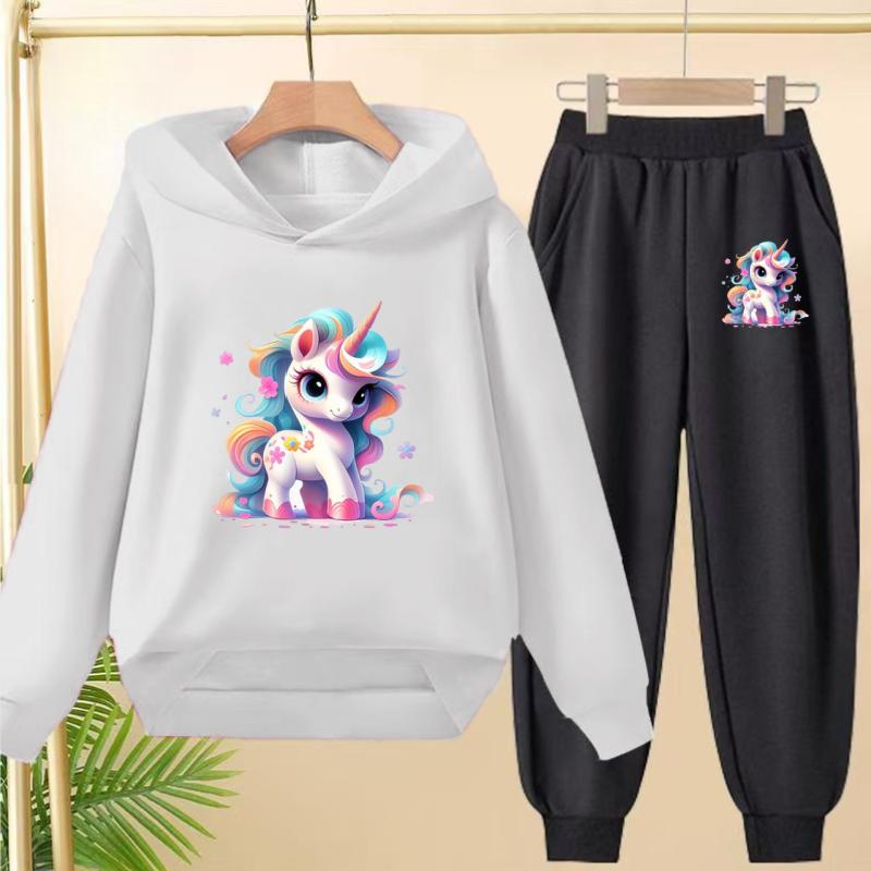 Kids Clothes Cute Unicorn Print Hoodie Sportswear Coat+Pants 2P Boy Girl Toddler 3-12Y Leisure Top Fashion Sunshine Charming Set