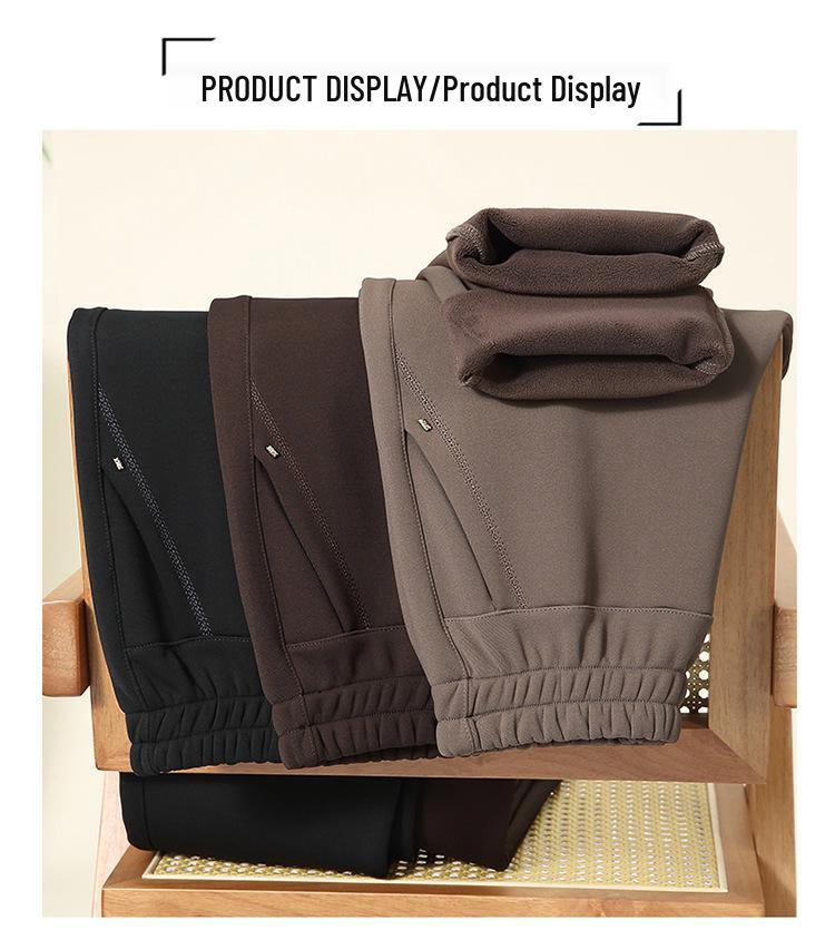 Fleece-Lined High-Waisted Slim-Fit Pants for Mid-Aged & Elderly Women - Trendy Autumn/Winter Outerwear.
