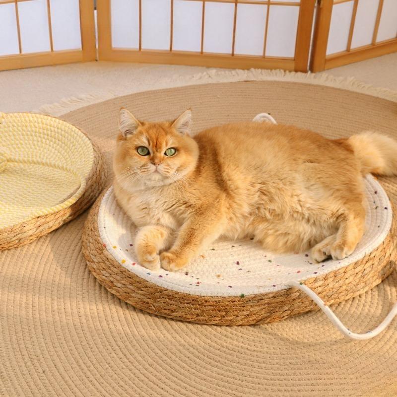 Cat‑Ear Woven Cotton Rope Cat Bed Summer Cooling Mat With Toy Wear‑resistant Sleeping Nest For Cats