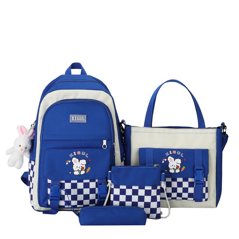 Pattern Rabbit Cartoon Four Piece Set With Pencil Case Shoulder Backpack Bag