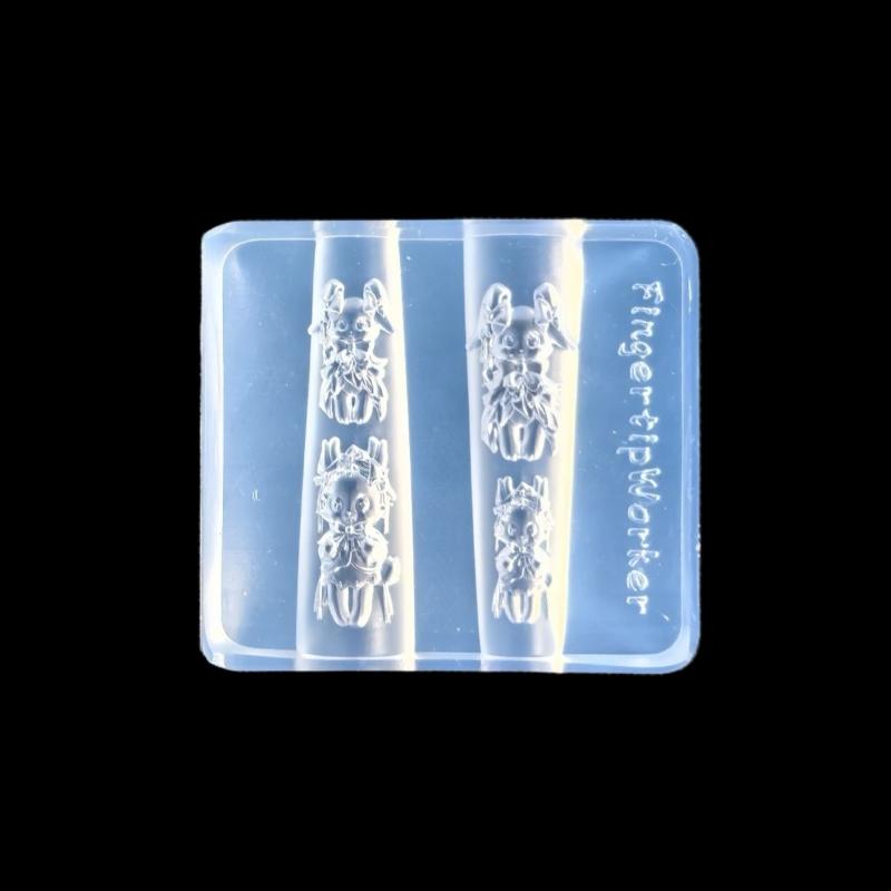 3D Transparente Silikon-Nagelform Für Nagelkunst-Design Relief Kaninchen Engel Muster Maniküre Schablonen Werkzeuge Zubehör