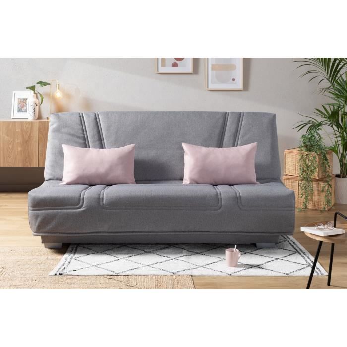 COMFORT BULTEX Sofa Bed - Grey Fabric + Pink Decorative Cushions - L193 X D95 Cm
