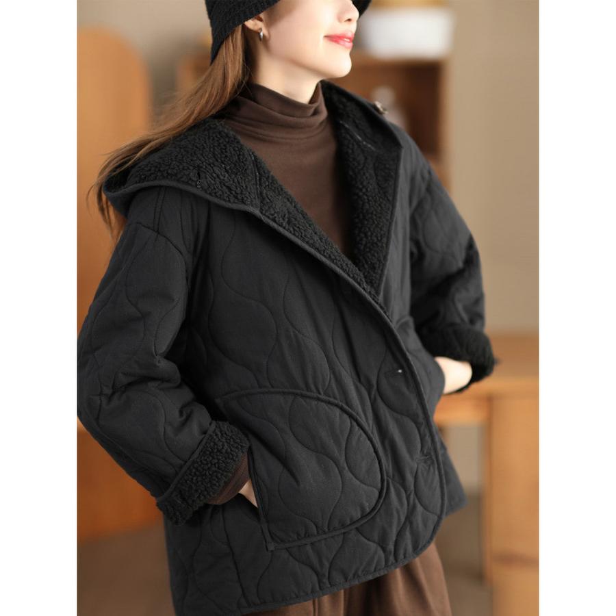 Winter Fleece Lined Puffer Jacket Women's Fashion Hooded Thick Cotton Jacket Warm Cotton Coat