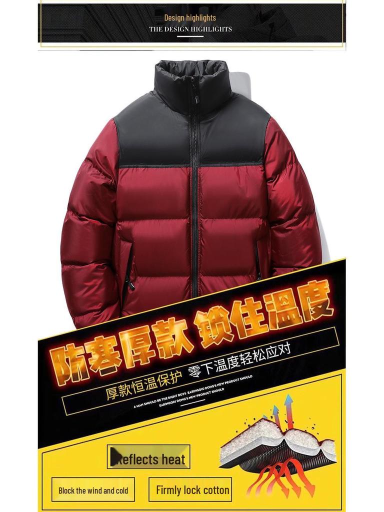 Men's Hong Kong Style Autumn/Winter Down Cotton Jacket - Stand Collar, Thickened, Casual, Versatile Outerwear