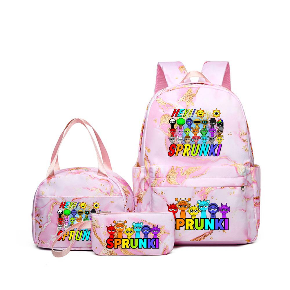 Sprunki teen student schoolbag rhythm box cartoon large capacity cute backpack three-piece set 3