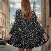 Women's Black White Speckled Texture 3D Print Long Sleeve Open Front Cardigan, Casual Loose Fit Lightweight Street Style Outerwear