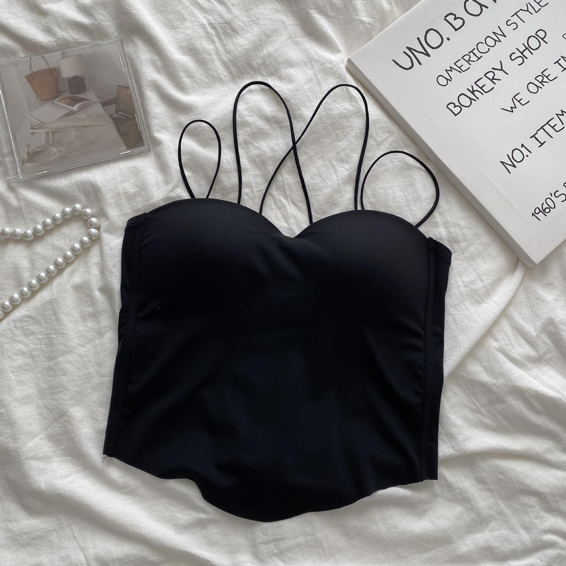 

Весна и лето Ice Silk со спортивным топом на бретельках через шею Женская французская пряная стройная красивая спина с верхней одеждой на груди с облегающим воротником Tide One size