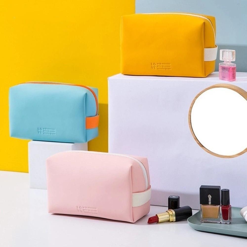 Large Capacity Cosmetic Bag Candy Colors Multifunctional Design Toiletry Storage Bag PU Leather Waterproof Makeup Organizer Box