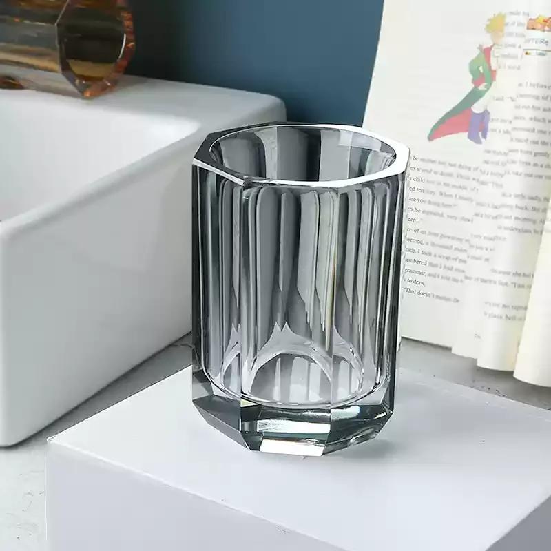 European Grey Crystal Glass Lotion Bottle Mouthwash Cup Toothbrush Shelf Bathroom Accessories Luxury Crystal Toothbrush Shelf