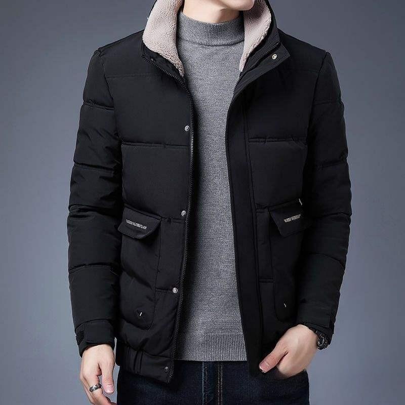 Winter new men's Korean version slim lapel simple fashion trend cotton-padded velvet versatile coat