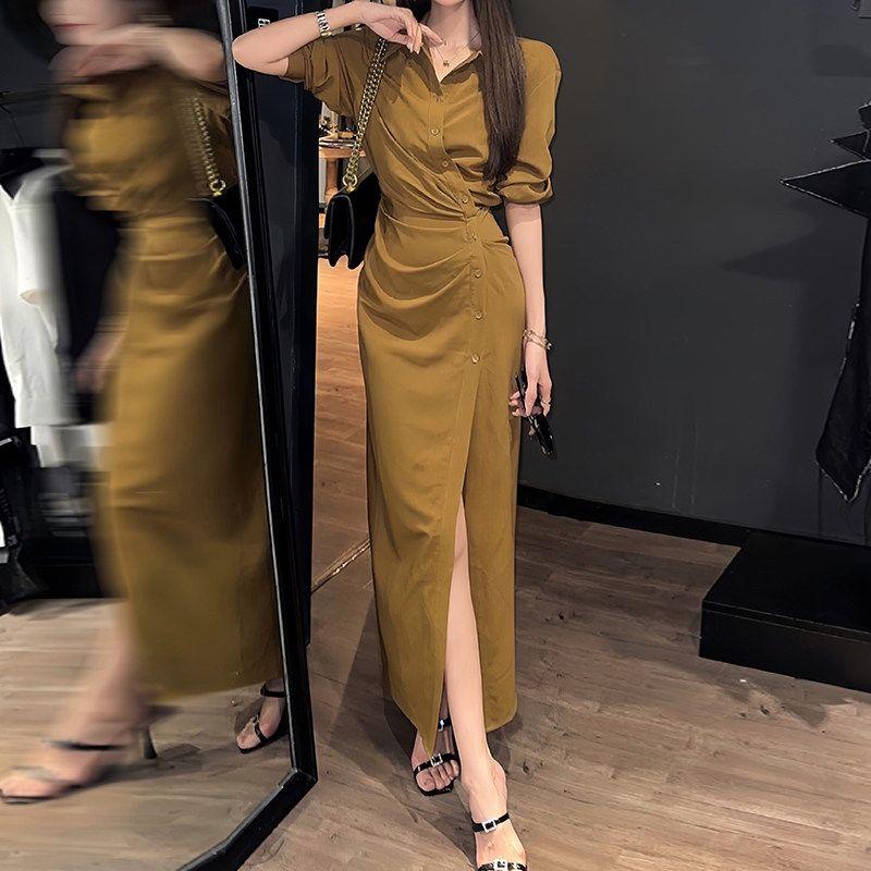 Summer Women's Fashion 2026 New Style Petite Slit Long Dress French Style Elegant High-End Look Super Stylish Shirt Dress