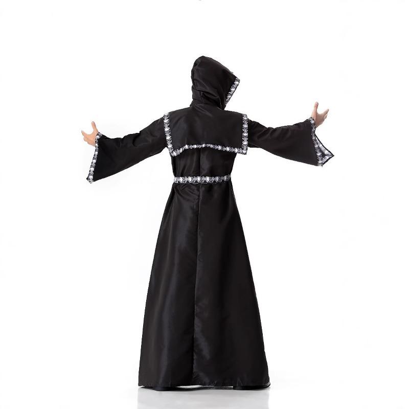 Halloween Adult Vampire Medieval Reaper Black Dark Wizard Robe Dress Up Costume