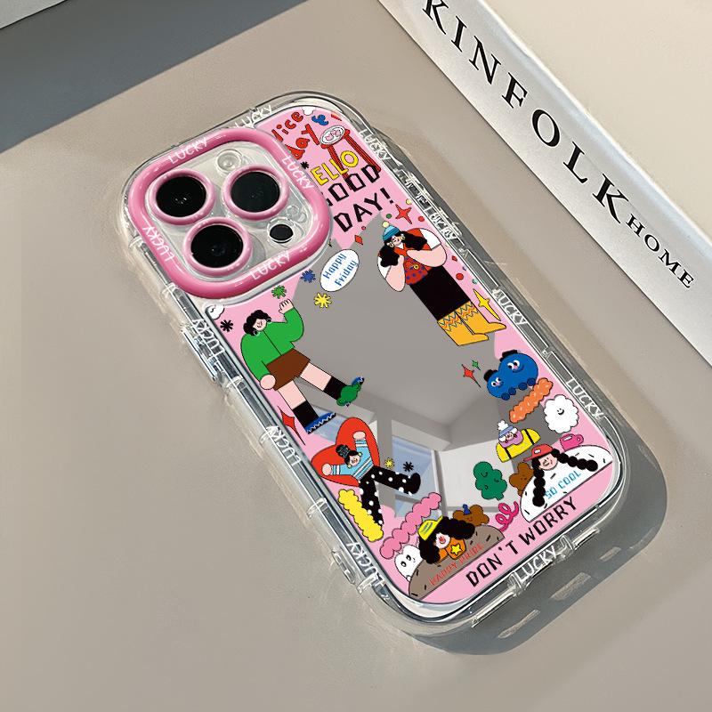 Cartoon Mirror for Apple 16promax Cream Case for IPhone14/13mini Silicone 12 Anti-fall 11/15