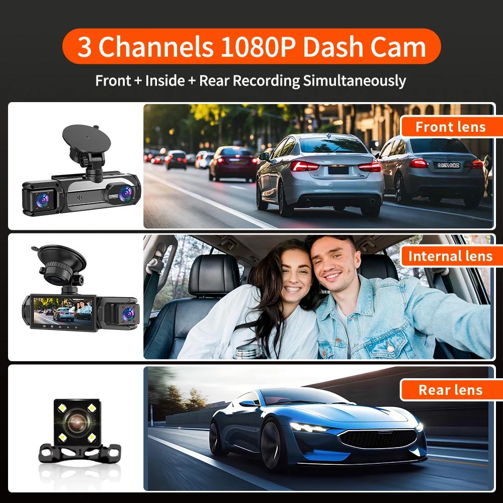 3.16" Triple Lens Dash Cam for Taxi & Commercial Vehicles - 3-Way Front/Interior/Rear Loop Recording