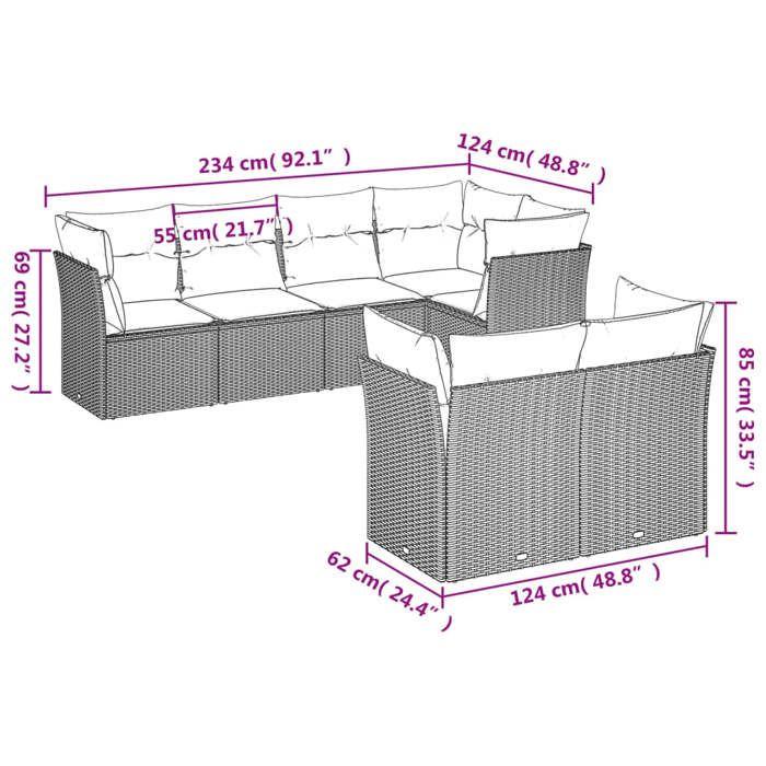 VidaXL Salon de Jardin avec Coussins 7 pcs, Canapés de Terrasse, Ensemble de Meubles de Patio, Mobilier d'Extérieur, Gris 3217902