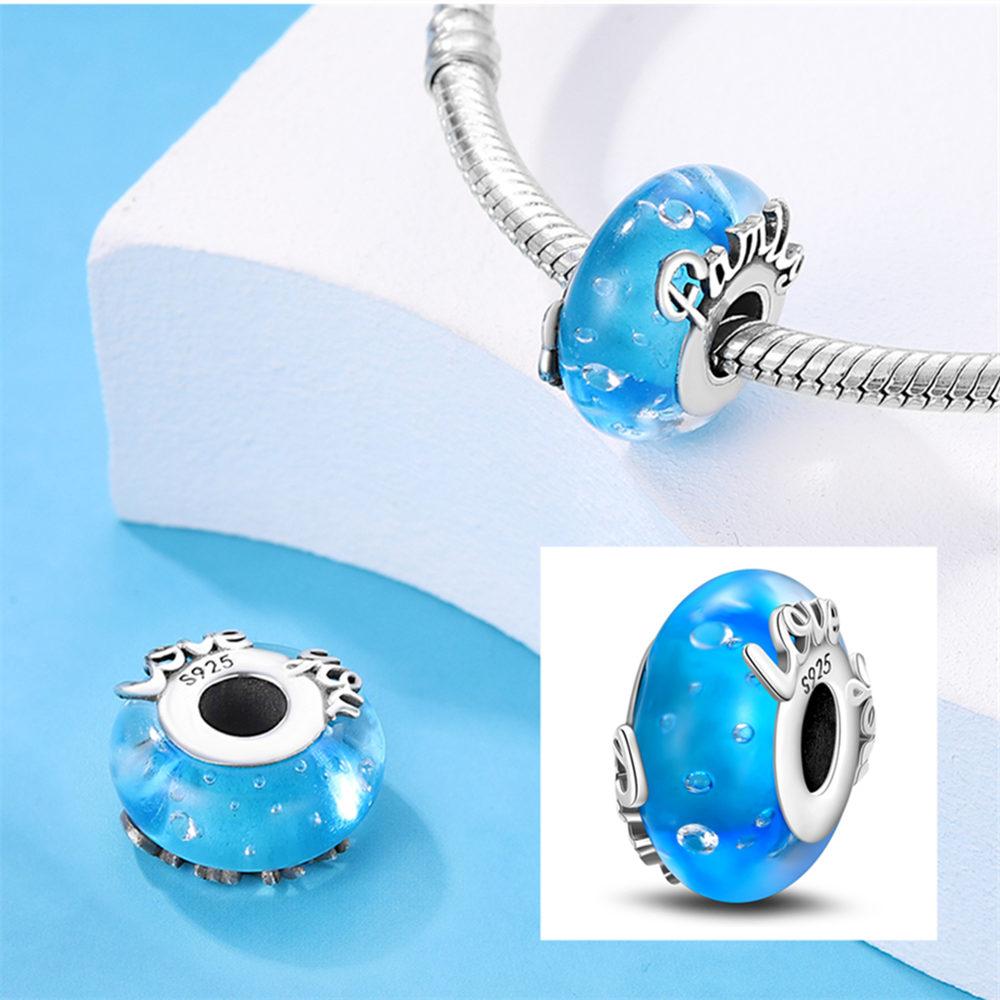 Authentic Certified Pink Glass Bead Blue Romantic Bead Charms Compatible With Bracelets Charm Bead Charms Copper Women Diy Jewellery Making