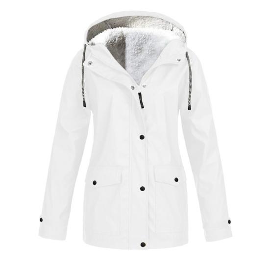 Dame Vinterkåpe Fleecefôret Hette Trykknapp Glidelåslukking Yttertøy Middels Lengde Pluss Størrelse Ensfarget Parka med Lommer Varm Dunjakke