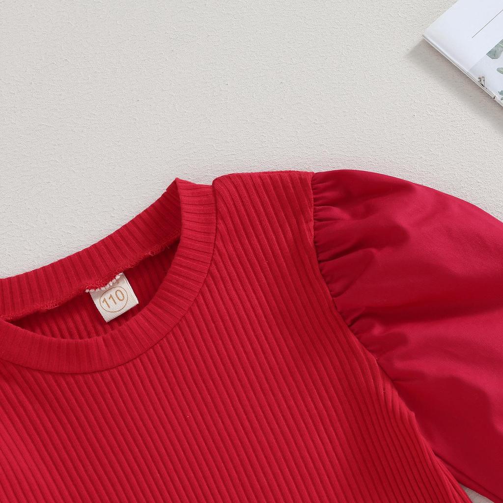 Mädchen-Rock-Outfits, Strickoberteil mit Laternenärmeln und karierter Minirock-Set, 2-teilige Herbstkleidung für Party