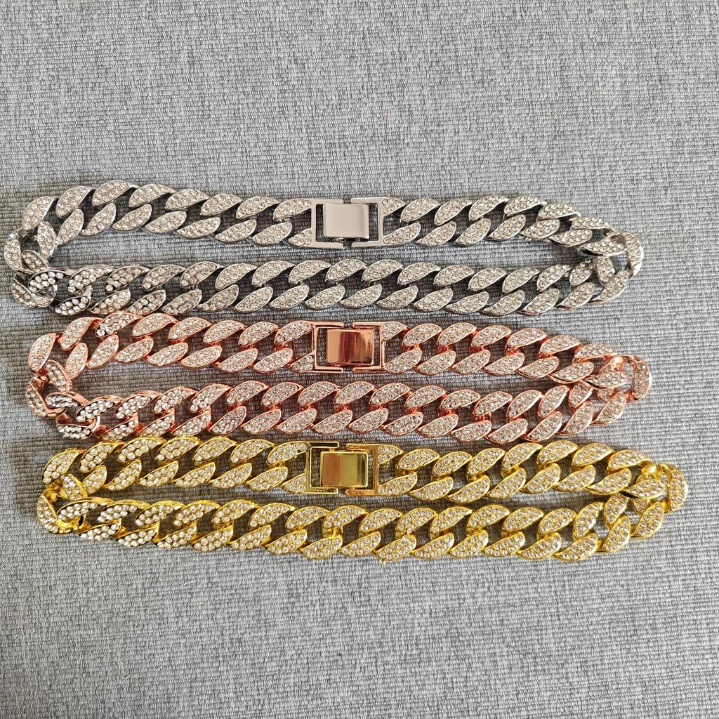 15mm Wide Diamond-Studded Cuban Choker for Pets - Gold Necklace for Cats & Dogs - Birthday Gift