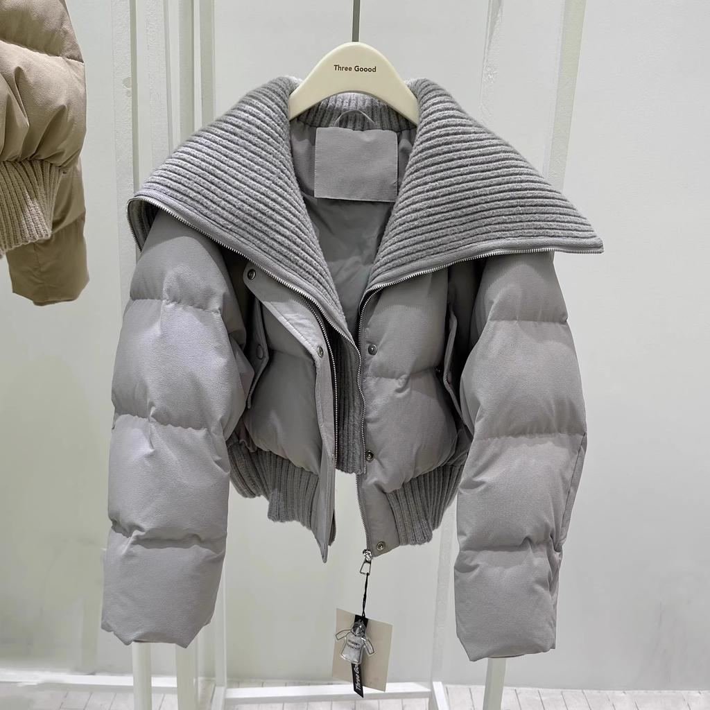 New down jacket women's short high waist large lapel collar fashionable white duck down winter warm jacket