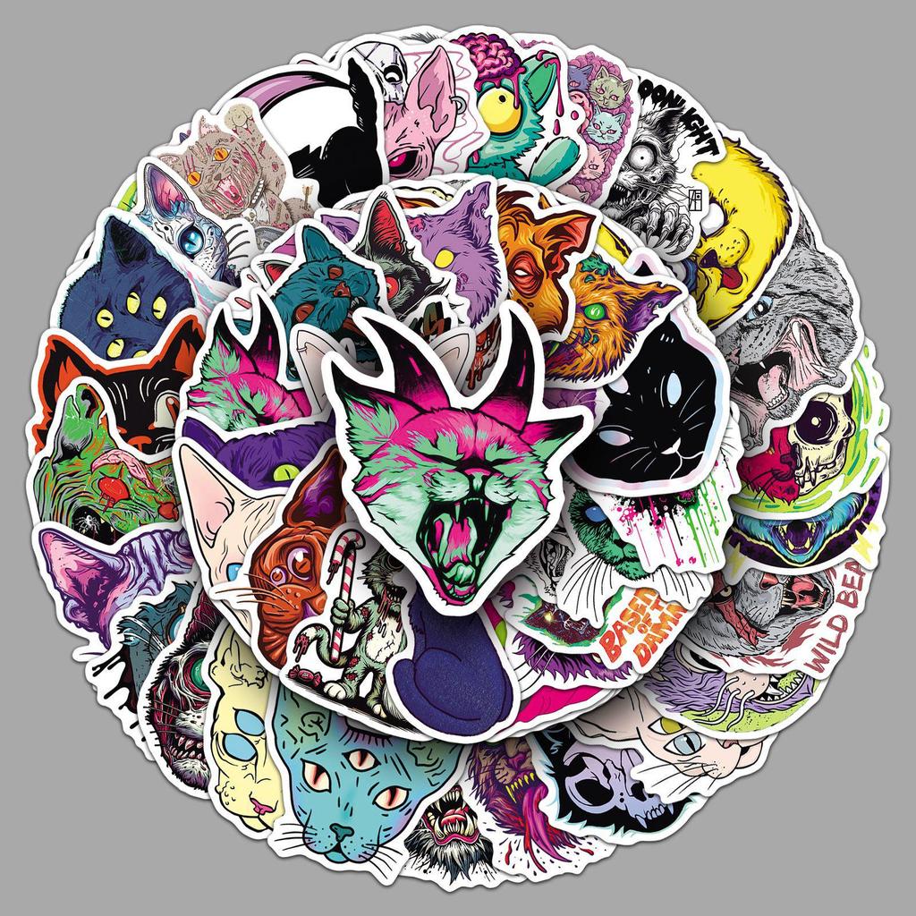 50 Scary Cat Halloween Stickers: Creative Spooky Style for Cars & Helmets