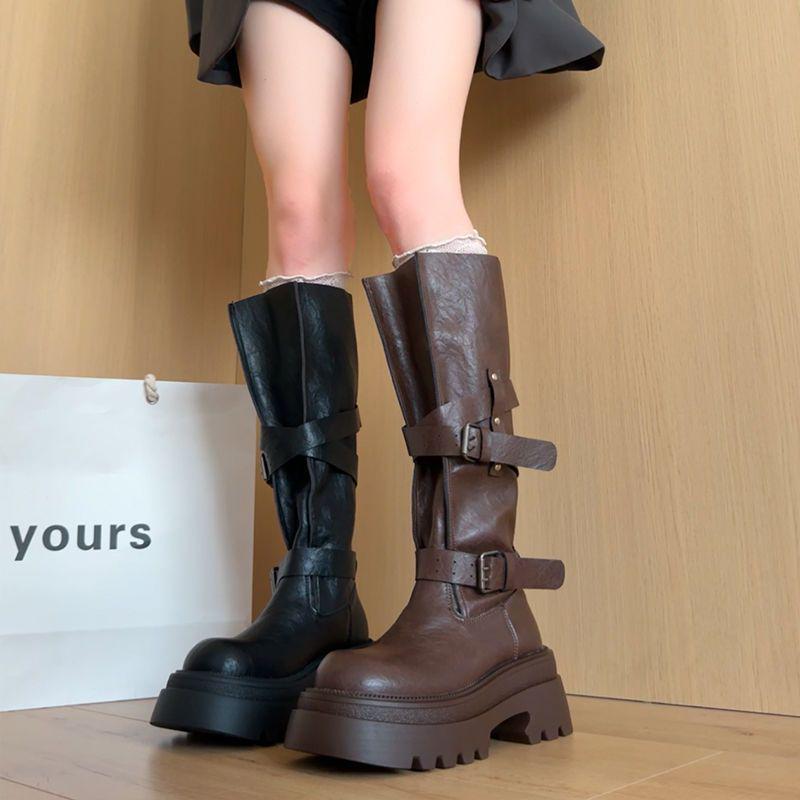 2025 Women's High-Top Over-the-Knee Knight Boots – Versatile Buckle, Thick-Soled, Autumn Style