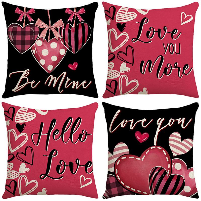 New Sofa Cushion Valentine's Day Gift Love Cushion Linen Print Versatile Lumbar Cushion