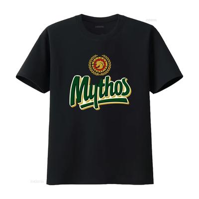 Mythos Beer T Shirt Stylish Design with Lion Emblem and Wreath Motif Perfect for Lovers Vintage Washed Soft Casual - Men's Su...