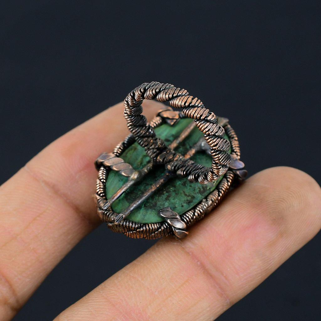 Malachit Edelstein Kupferdraht gewickelt handgefertigter Schmuckring als Geschenk