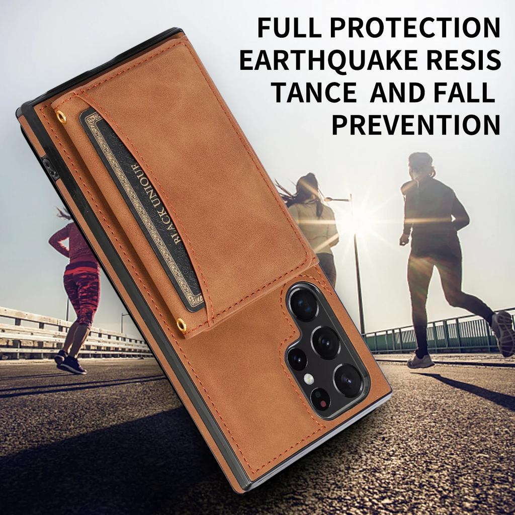 Triple Folded Matte Leather Wallet Case for Samsung S25 Ultra S24 FE S23 S22 Plus S21 A55 A14 Cards Slots Kickstand Flip Cover