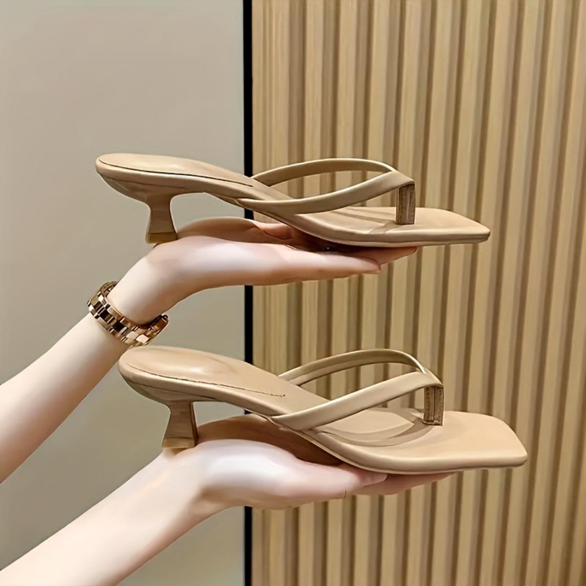 

Пара модных женских тапочек на тонком каблуке с открытым носком 41 абрикосовый