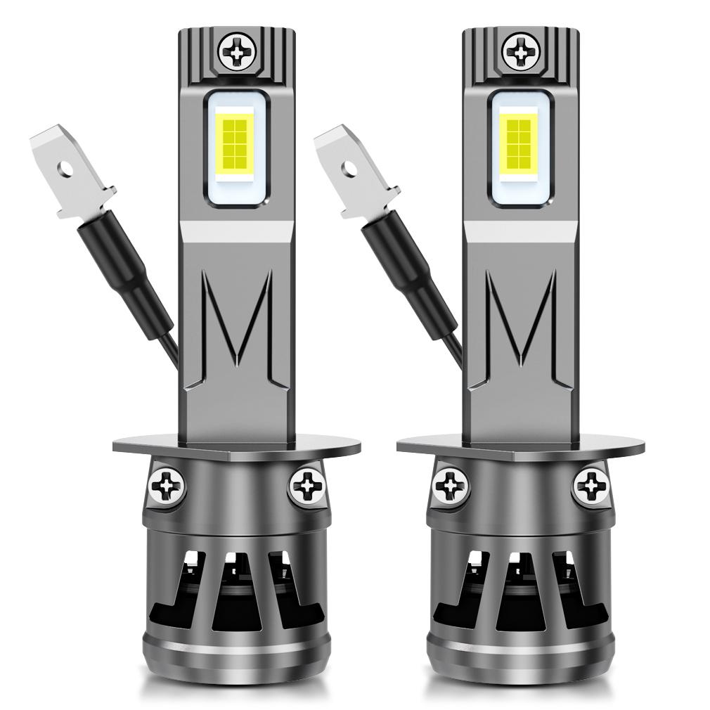 2 stk H1 H3 LED-frontlyspærer Turbolamper Mini 20000LM 50W 16 Kjerne CSP-brikker Supersterke Bil Tåkelys 12V 6500K Hvit Bil Frontlykt