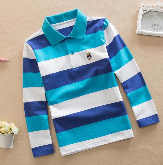 Children's Long Sleeve Shirts Spring Autumn Children's Wear Middle and Large Children's T-shirt Cotton Stripe Polo Shirt