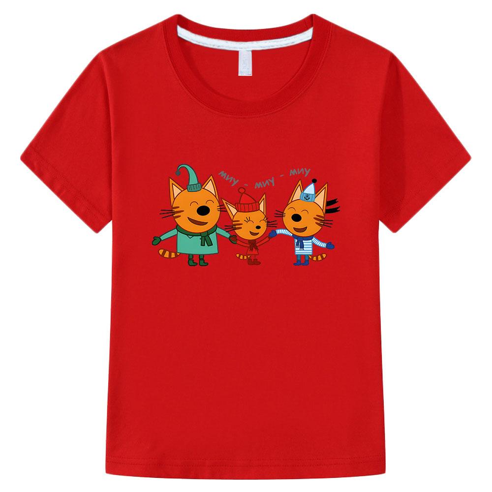 Kid-e-cats Print T Shirt Cartoon Kids T-Shirts Three Kitten Russian Funny Clothing Summer Children Tops Girls Boys Clothes