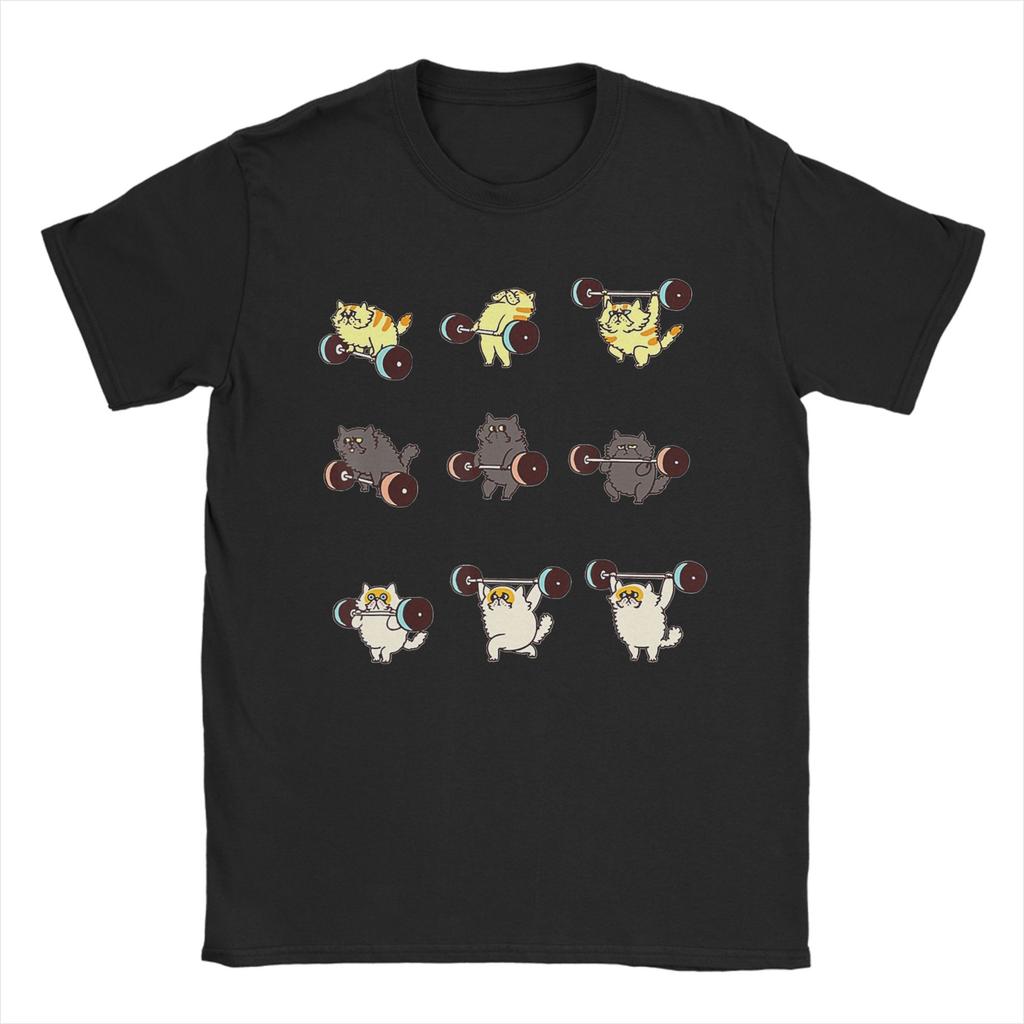 Weight Lifting Cat TShirt Summer 100 Cotton TShirts For Couple Leisure Casual Tee Shirt ShortSleeved Streetwear Clothes