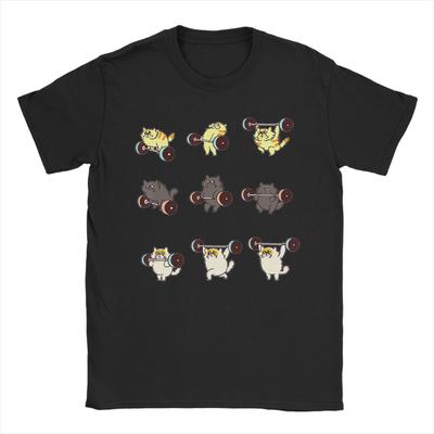 Weight Lifting Cat TShirt Summer  100 Cotton TShirts For Couple Leisure Casual Tee Shirt ShortSleeved Streetwear Clothes